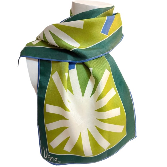 Vintage Vera Neumann Scarf – Made in Japan – 100% Acetate – Green, Blue & White - Picture 1 of 8